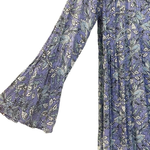 Miss Komo’do Blue Tropical Print Maxi Dress Ruffled Hem Flare Sleeves Sz L/XL - Picture 8 of 12